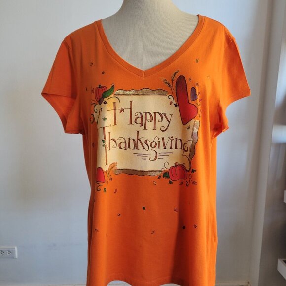 Kathy Davis Designs - Bright & Cheerful Happy Thanksgiving Tee Shirt (Size: XL) - Picture 11 of 11